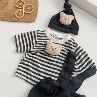Set yếm gấu 3 chi tiết cho bé trai, bé gái 4-11Kg. Body kèm áo gấu và mũ chóp cho bé. Dino Kids