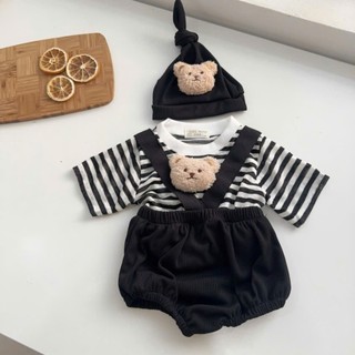 Set yếm gấu 3 chi tiết cho bé trai, bé gái 4-11Kg. Body kèm áo gấu và mũ chóp cho bé. Dino Kids
