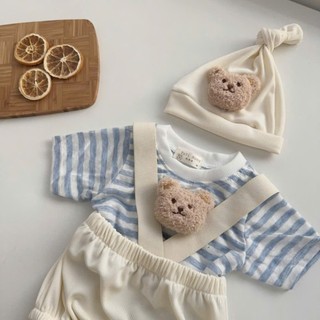 Set yếm gấu 3 chi tiết cho bé trai, bé gái 4-11Kg. Body kèm áo gấu và mũ chóp cho bé. Dino Kids
