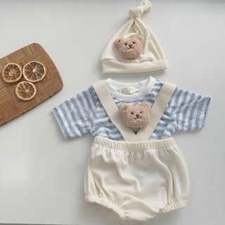Set yếm gấu 3 chi tiết cho bé trai, bé gái 4-11Kg. Body kèm áo gấu và mũ chóp cho bé. Dino Kids