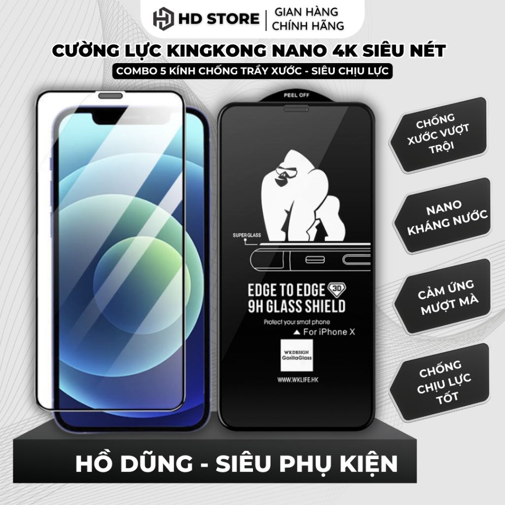 COMBO Sỉ 5 Kính KK Cường Lực Nano Iphone Siêu Bền Dành Cho X/xr/xsm/11/12/13/14/15/16/17