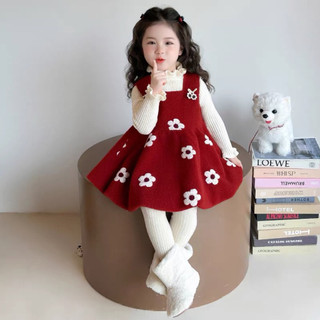 order quảng châu- váy đỏ hoa trắng + áo len trắng xinh cho bé gái