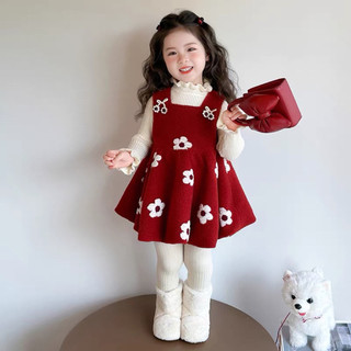 order quảng châu- váy đỏ hoa trắng + áo len trắng xinh cho bé gái