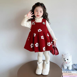 order quảng châu- váy đỏ hoa trắng + áo len trắng xinh cho bé gái