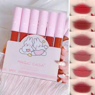 Son 6pcs thỏi dễ thương thiết lập với nhung trắng giữ ẩm son môi lì lâu dài không phai