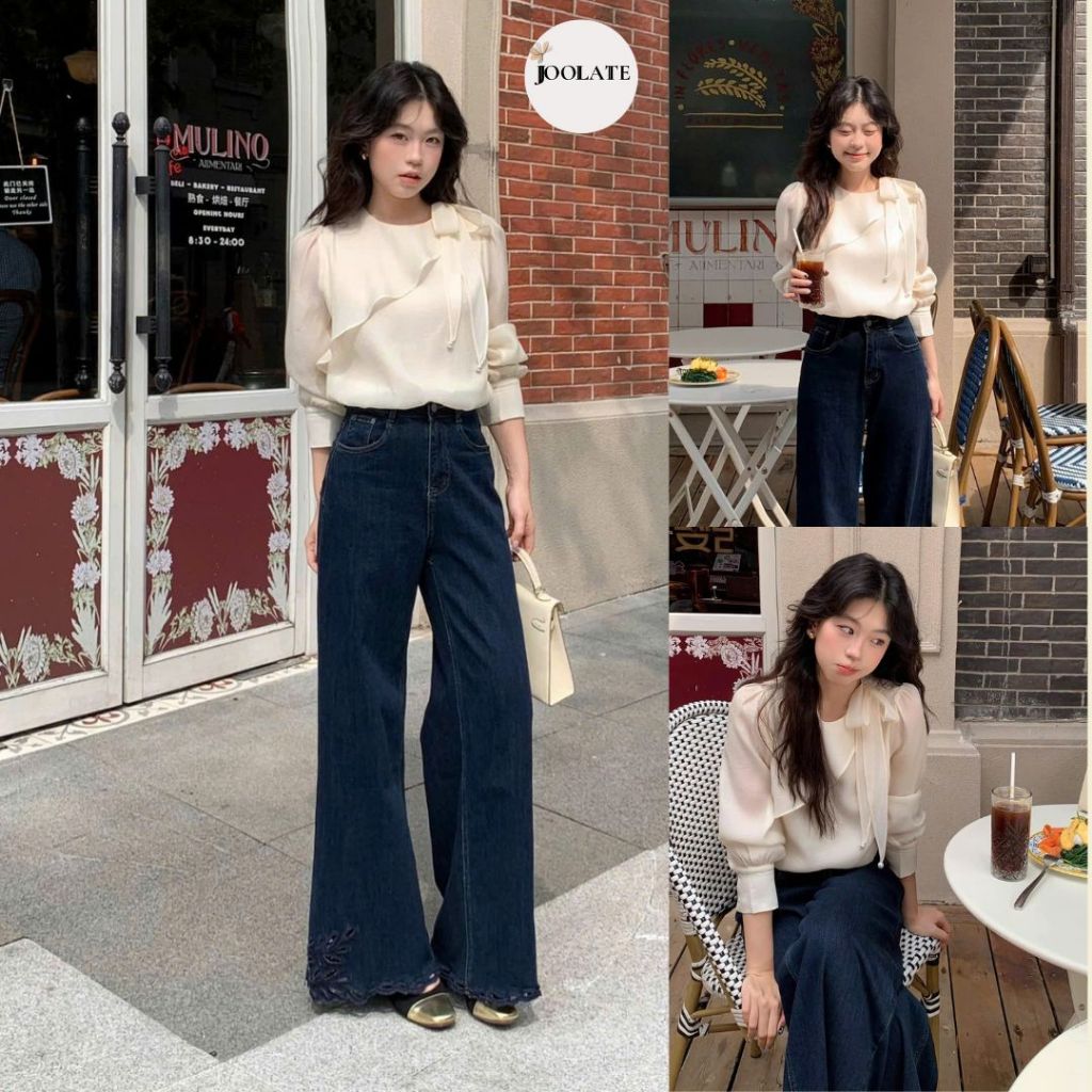 Áo Sơ Mi Chất Vải Tơ Óng Dài Tay Cổ Thắt Nơ LệchcThanh Lịch & Mềm Mát Joolate 536 P4