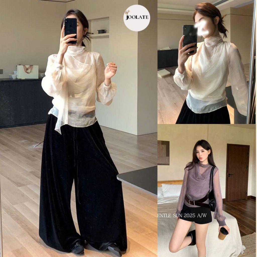 Áo sơ mi nữ tơ óng voan dài tay cổ nơ sang trọng Joolate form rộng dài tay Áo sơ mi công sở nữ Hàn Quốc 534 P12