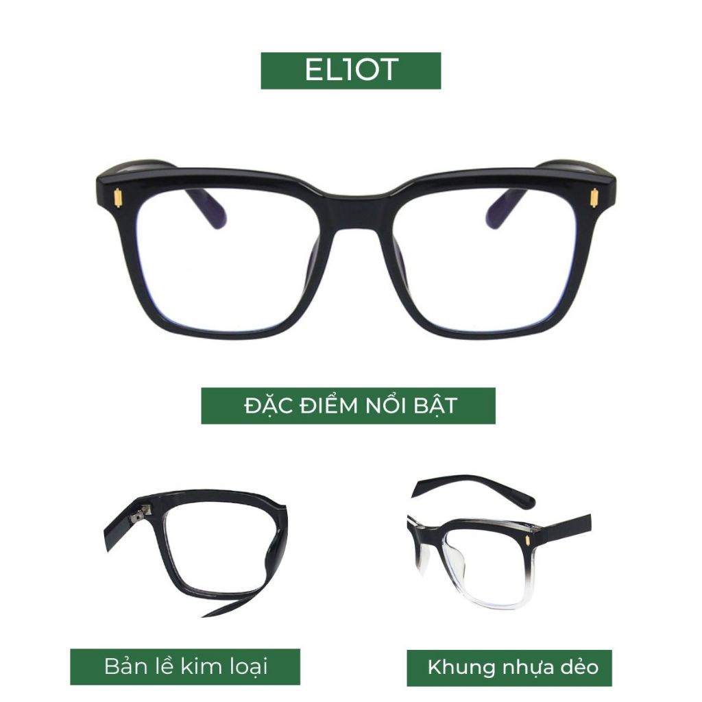 Gọng kính cận vuông nam nữ ELIOT Eyewear chất liệu nhựa phụ kiện thời trang có thể thay tròng cận Unisex 86012