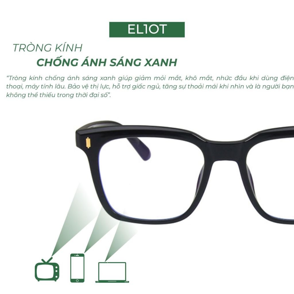 Gọng kính cận vuông nam nữ ELIOT Eyewear chất liệu nhựa phụ kiện thời trang có thể thay tròng cận Unisex 86012
