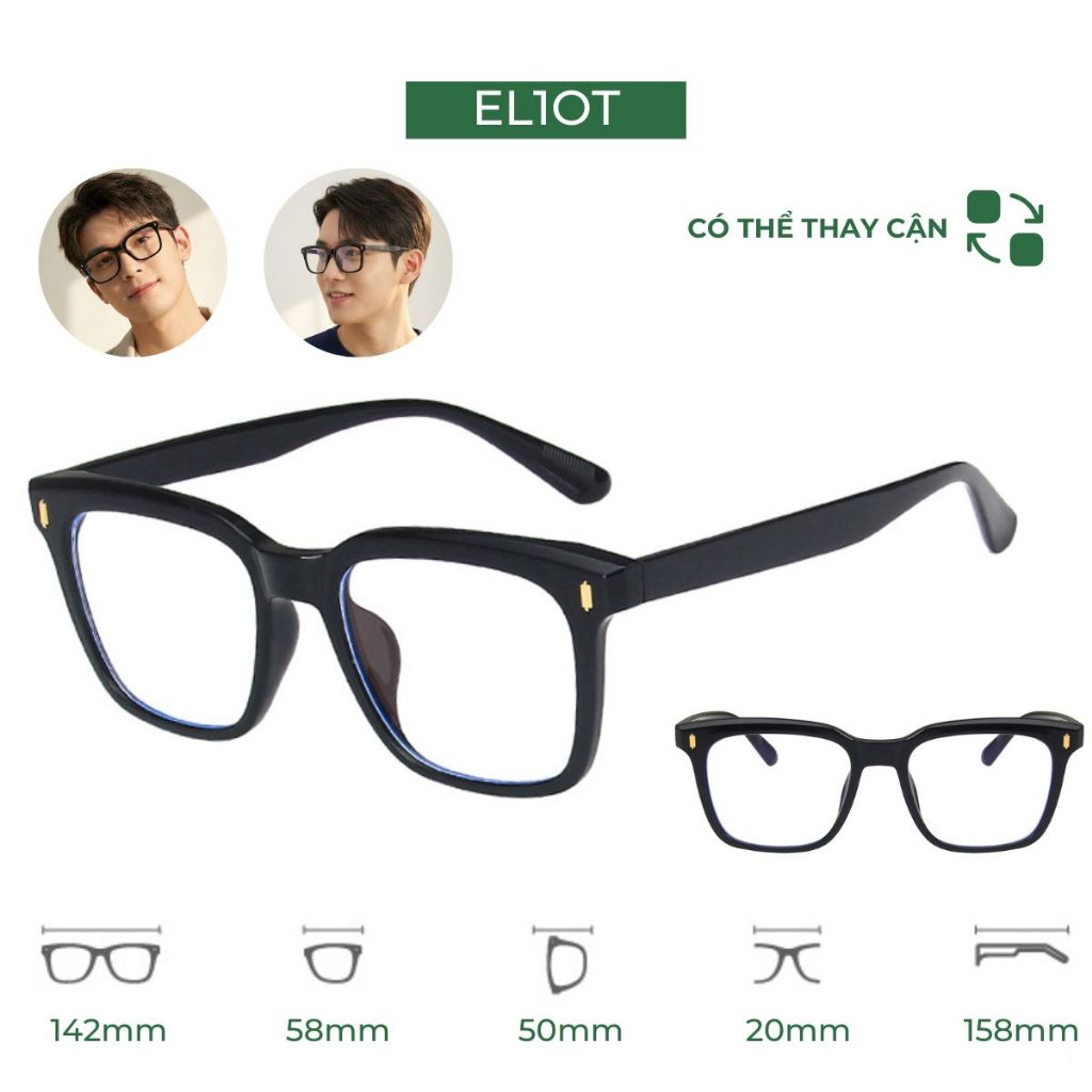 Gọng kính cận vuông nam nữ ELIOT Eyewear chất liệu nhựa phụ kiện thời trang có thể thay tròng cận Unisex 86012