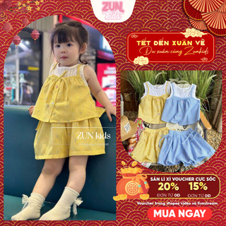 Bộ Đồ Bé Gái Cotton Thô Cao Cấp Juhi AZB536 – Áo Liền Dáng Xinh & Quần Ống Rộng Giả Váy, Hạt Thêu Ngũ Sắc