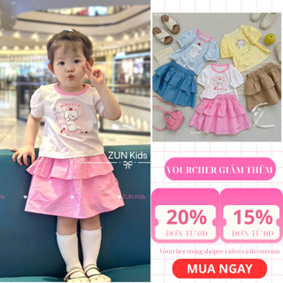 Set Đồ Bé Gái Áo Thun Cara Co Giãn + Chân Váy Tầng Bèo Có Quần Bảo Hộ AZD532