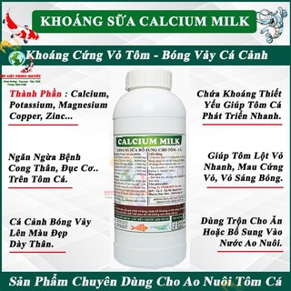 Khoáng sữa bổ sung cho ăn cho tôm cá ốc lươn Calcium Milk 1 lít khoáng ngừa bệnh thiếu khoáng cong thân đục cơ mòn vỏ..