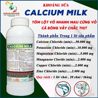 Khoáng sữa bổ sung cho ăn cho tôm cá ốc lươn Calcium Milk 1 lít khoáng ngừa bệnh thiếu khoáng cong thân đục cơ mòn vỏ..
