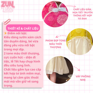 Đầm Sườn Xám Bé Gái Gấm Lụa Cao Cấp J7712 – Váy Áo Dài Cách Tân Trẻ Em Phối Tơ Ánh Mềm Mại