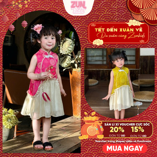 Đầm Sườn Xám Bé Gái Gấm Lụa Cao Cấp J7712 – Váy Áo Dài Cách Tân Trẻ Em Phối Tơ Ánh Mềm Mại