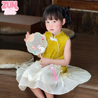 Đầm Sườn Xám Bé Gái Gấm Lụa Cao Cấp J7712 – Váy Áo Dài Cách Tân Trẻ Em Phối Tơ Ánh Mềm Mại