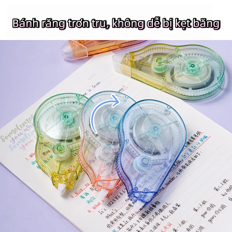 Băng Xóa Deli 20m/30m/40m – Nắp Gập, Thiết Kế 4 Màu Trong Suốt, Xóa Sạch, Khô Nhanh, Viết Đè Ngay