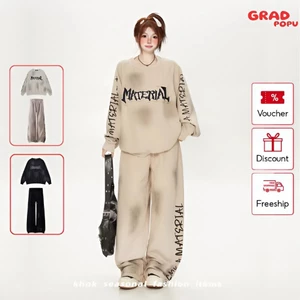 Bộ đồ nữ GRADPOPU áo sweatshirt cổ tròn tay cánh dơi kết hợp với quần ống đứng thoải mái AK160