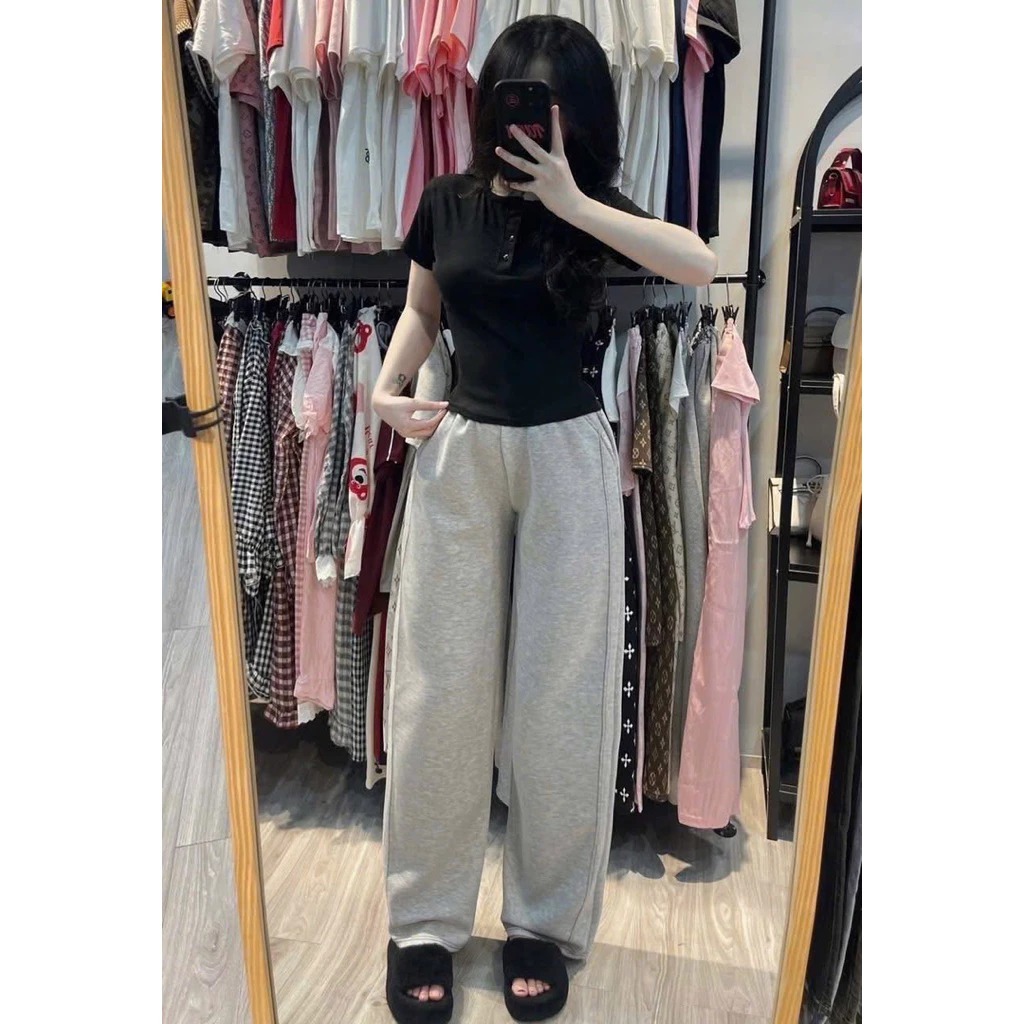 Quần ông xuông cạp chun phối Màu ống rộng bản trơn Chất nỉ cotton mềm mịn,dễ phối với các kiểu áo