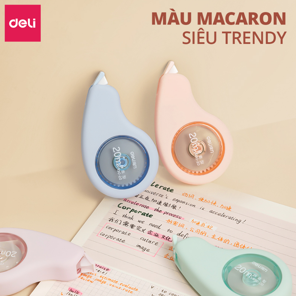 Bút Xóa Băng Deli 20M Pastel Chống Rơi Dung Lượng Lớn Xóa Sạch Khô Nhanh Viết Đè Ngay Mượt Không Đứt Băng Thiết Kế Đẹp