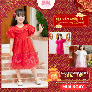 Váy Công Chúa Bé Gái Chất Tafta J694 – Đầm Xòe Bồng Bềnh Đính Ren Kim Tuyến Nổi Bật