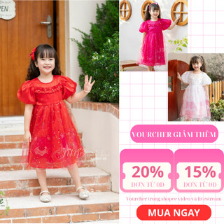Váy Công Chúa Bé Gái Chất Tafta J694 – Đầm Xòe Bồng Bềnh Đính Ren Kim Tuyến Nổi Bật