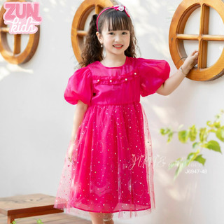 Váy Công Chúa Bé Gái Chất Tafta J694 – Đầm Xòe Bồng Bềnh Đính Ren Kim Tuyến Nổi Bật