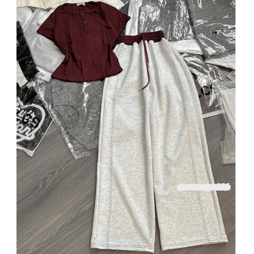 Quần ông xuông cạp chun phối Màu ống rộng bản trơn Chất nỉ cotton mềm mịn,dễ phối với các kiểu áo