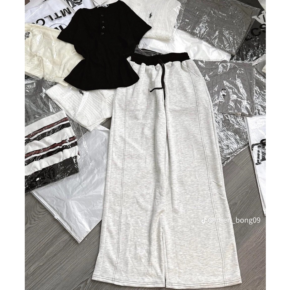 Quần ông xuông cạp chun phối Màu ống rộng bản trơn Chất nỉ cotton mềm mịn,dễ phối với các kiểu áo