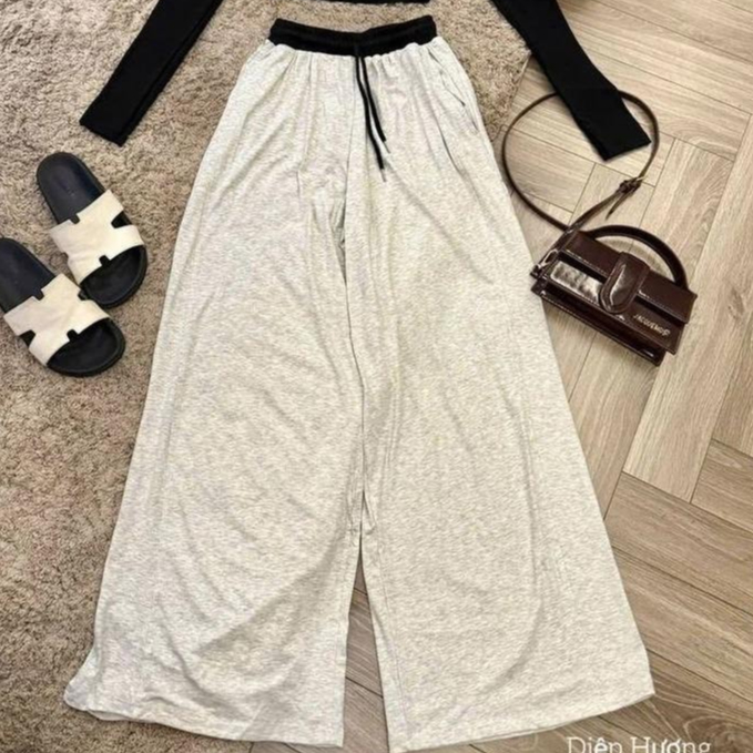 Quần ông xuông cạp chun phối Màu ống rộng bản trơn Chất nỉ cotton mềm mịn,dễ phối với các kiểu áo
