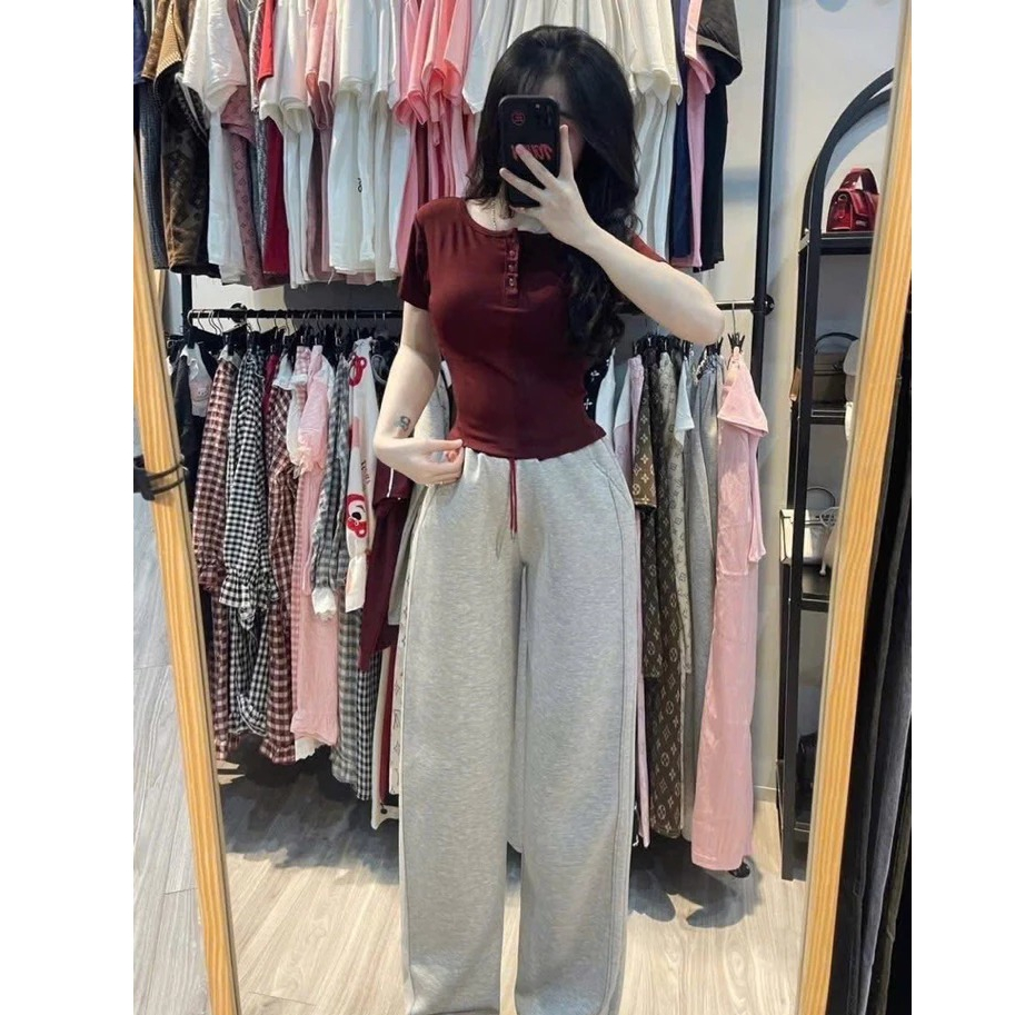 Quần ông xuông cạp chun phối Màu ống rộng bản trơn Chất nỉ cotton mềm mịn,dễ phối với các kiểu áo