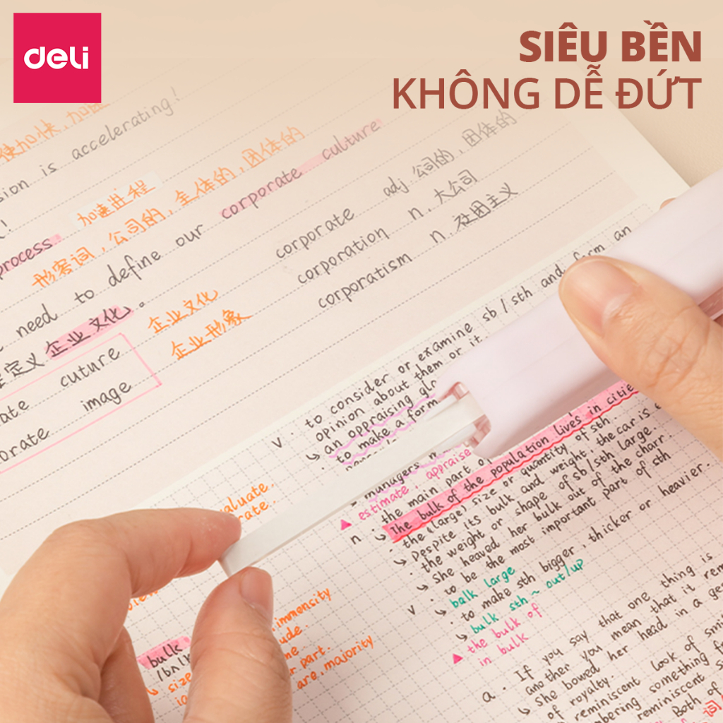 Bút Xóa Băng Deli 20M Pastel Chống Rơi Dung Lượng Lớn Xóa Sạch Khô Nhanh Viết Đè Ngay Mượt Không Đứt Băng Thiết Kế Đẹp