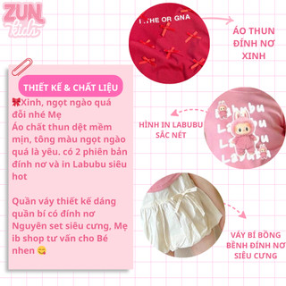 Set Bộ Áo Và Chân Váy Bé Gái Đính Nơ M4313 – Áo Thun Dệt Mềm Mịn, Quần Bí Đính Nơ Siêu Cưng