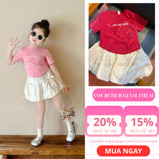 Set Bộ Áo Và Chân Váy Bé Gái Đính Nơ M4313 – Áo Thun Dệt Mềm Mịn, Quần Bí Đính Nơ Siêu Cưng
