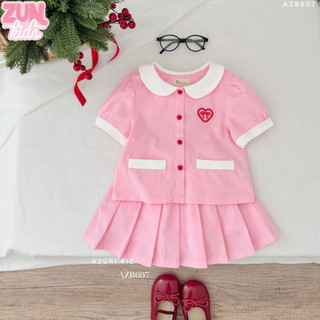 Set Áo Thêu Trước Ngực Và Chân Váy Xếp Li Cho Bé Gái AZB607 - Chất Cotton Mềm Nhẹ, Thoải Mái