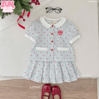Set Áo Thêu Trước Ngực Và Chân Váy Xếp Li Cho Bé Gái AZB607 - Chất Cotton Mềm Nhẹ, Thoải Mái