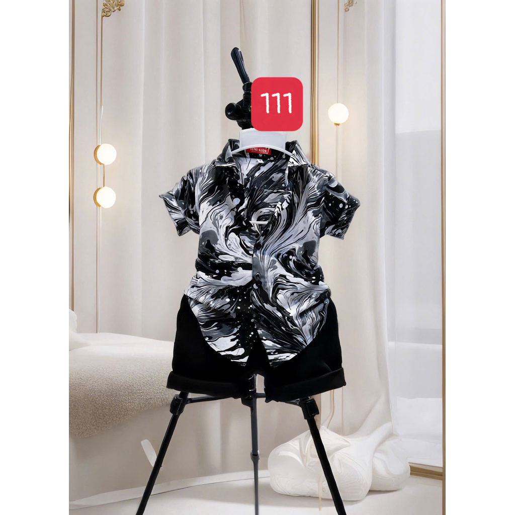 set sơmi hoạ tiết loang đen siêu sang cho bé trai 10kg-52kgTONIKIDS