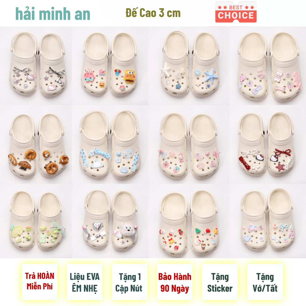 Dép Cross Clog Classic [Kèm Sticker Như Ảnh + Tặng Vớ ] sục cá sấu đế 3p Đúc Nam Nữ ÊM NHẸ -haiminhan