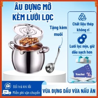 Hũ Đựng Mỡ Inox Kèm Lưới Lọc Size 1L, 3L Âu Lọc Dầu Mỡ, Bình Lọc Dầu, Vừa Đựng Dầu Vừa Nấu Ăn, Tiện Lợi