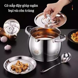 Hũ Đựng Mỡ Inox Kèm Lưới Lọc Size 1L, 3L Âu Lọc Dầu Mỡ, Bình Lọc Dầu, Vừa Đựng Dầu Vừa Nấu Ăn, Tiện Lợi