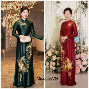 Áo dài mẹ sui lụa Ruby Cao cấp thêu và đính tỉ mỉ sang trọng MC09