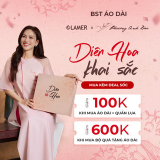 [LAMER X PHƯƠNG ANH ĐÀO] Áo Dài Cách Tân Phúc Hoa (Không Quần) Dáng Ôm Vai Chờm 5 Tà Cổ Tròn LAMER S61A25Q013