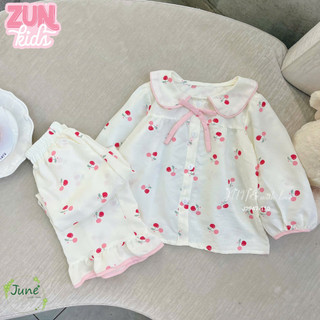 Bộ Dài Tay Bé Gái Cổ Sen Đũi Lụa Mềm Mát J2947 | Đồ Bộ Bé Gái Mặc Nhà – Đi Chơi Thoáng Mát, Dễ Thương