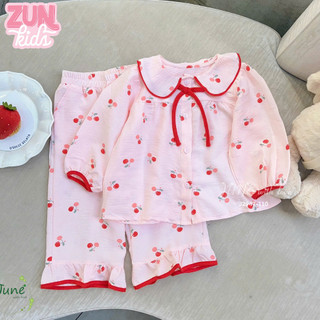 Bộ Dài Tay Bé Gái Cổ Sen Đũi Lụa Mềm Mát J2947 | Đồ Bộ Bé Gái Mặc Nhà – Đi Chơi Thoáng Mát, Dễ Thương
