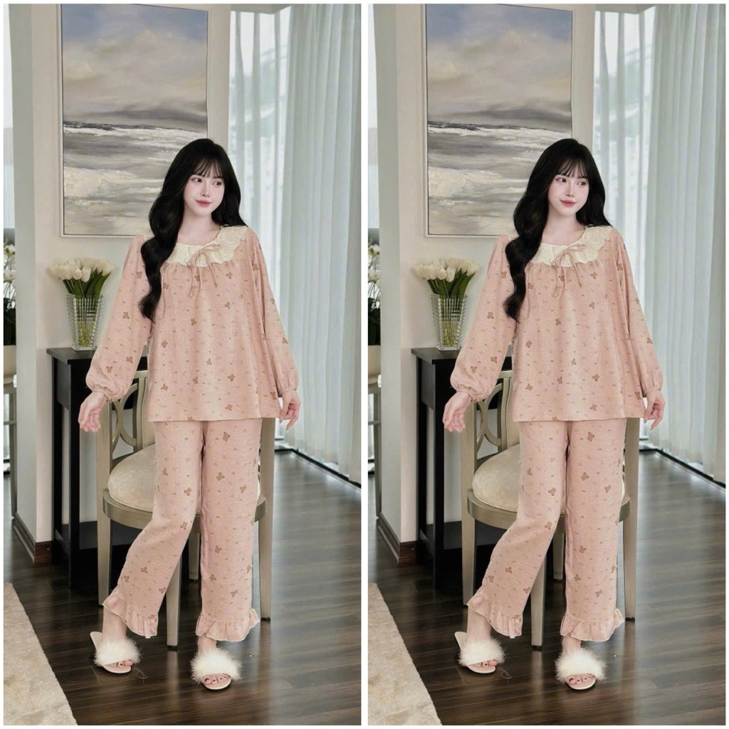 Bộ Bầu - bộ sau sinh - BỘ DÀI VÂN MÂY HÌNH CỔ REN TRÒN - Nhiều Màu, Áo Có Khoá Kéo & Quần Có Chun Chỉnh 💥GIÁ ƯU ĐÃI💥