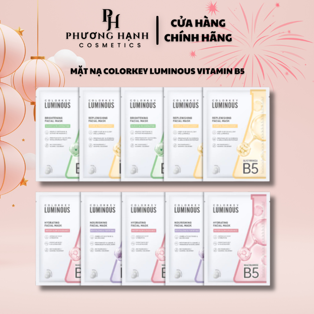 Hộp 10 Miếng Mặt Nạ COLORKEY LUMINOUS Vitamin B5 Dưỡng Ẩm, Sáng Da, Mờ ...