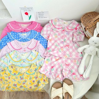 Bộ áo cổ sen và quần mặc nhà, mặc ngủ cotton mềm mát cho bé gái AZB573