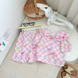 Bộ áo cổ sen và quần mặc nhà, mặc ngủ cotton mềm mát cho bé gái AZB573