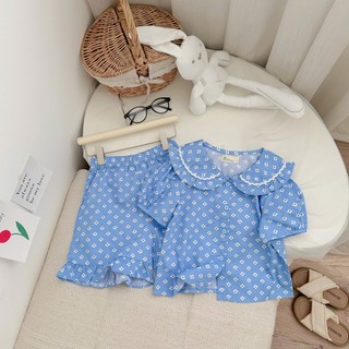 Bộ áo cổ sen và quần mặc nhà, mặc ngủ cotton mềm mát cho bé gái AZB573